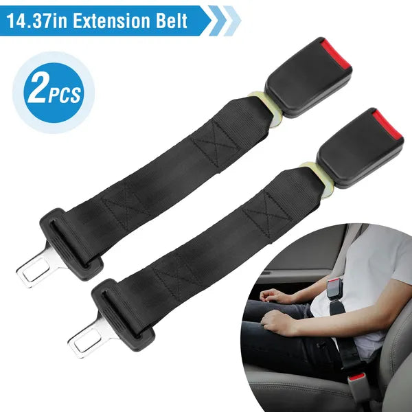 2Pcs Car Seat Belt Extender 14.37in Buckle Tongue Webbing Extension Seatbelt