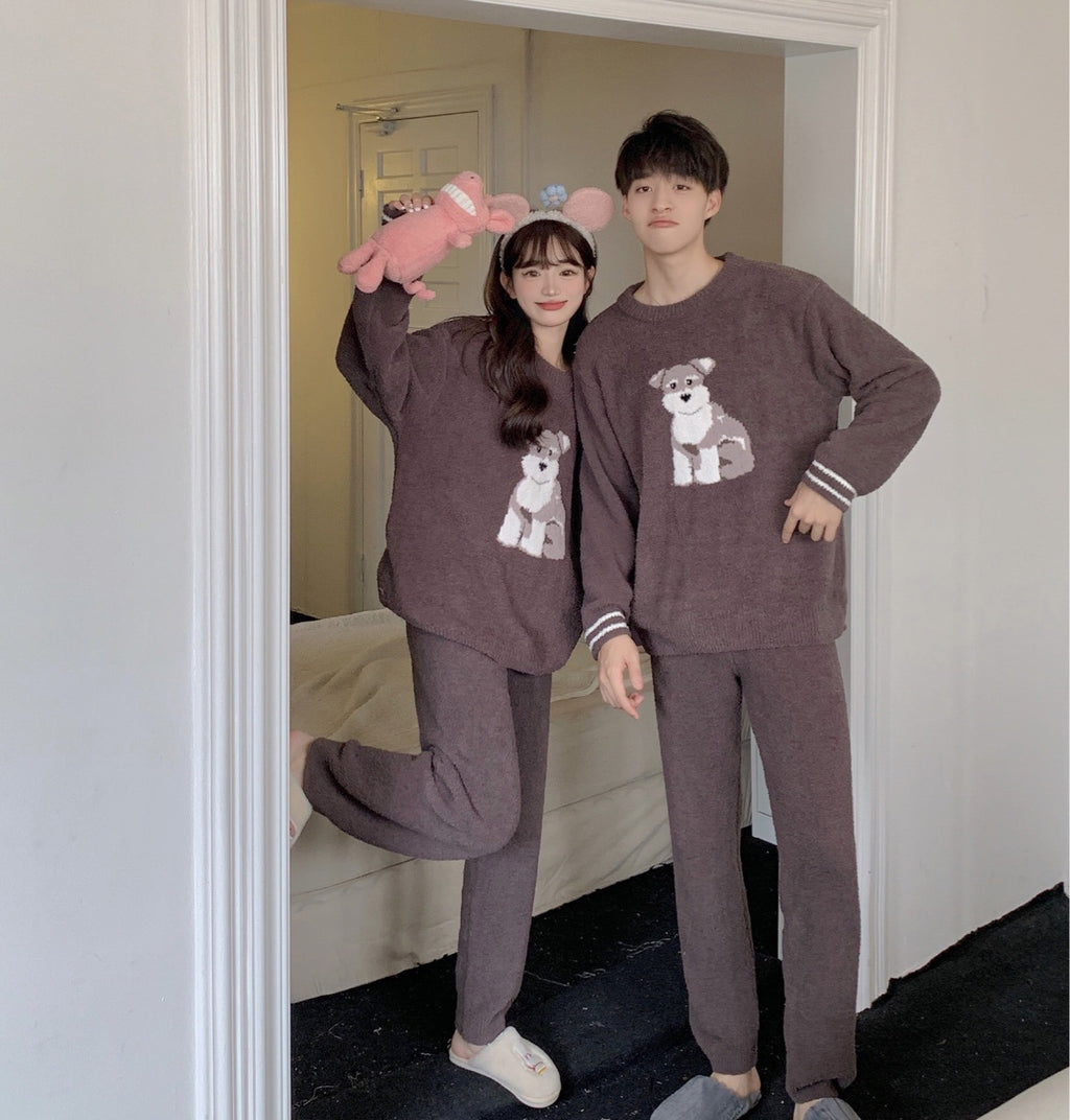 Couple Gp Japonais Mignon chien Parent-enfant Soft Home Porter pantalons à manches longues Ensemble de pyjamas