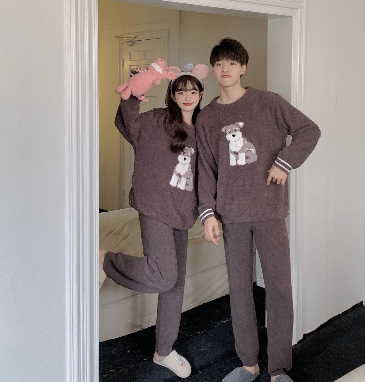 Couple Gp Japonais Mignon chien Parent-enfant Soft Home Porter pantalons à manches longues Ensemble de pyjamas