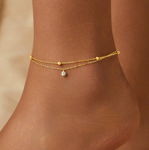 Anklet de Zircon double couche pour les femmes