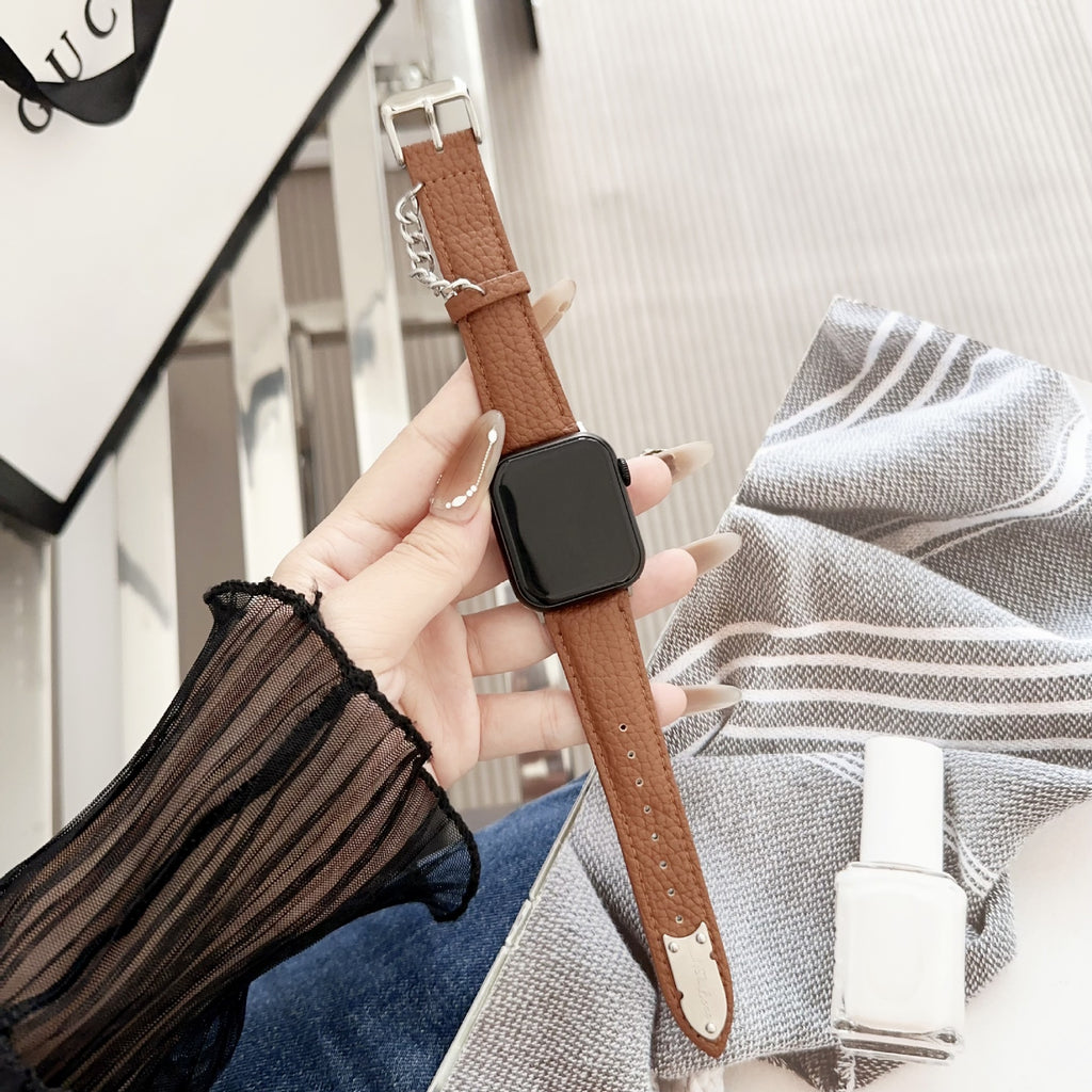 Convient pour les chaînes de montres avec cuir véritable avec un grain litchi et un insert en acier