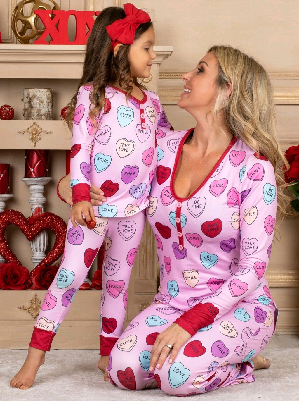 Valentine Day Love Print Casual Home Pajamas Parent Child Set