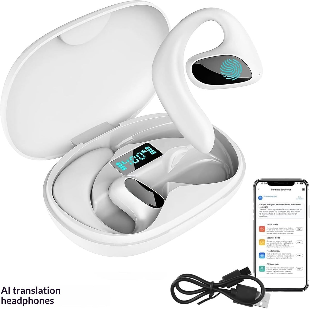 Casques d'écoute sans fil pour la traduction de l'oreille - Casque Bluetooth ouvert wi