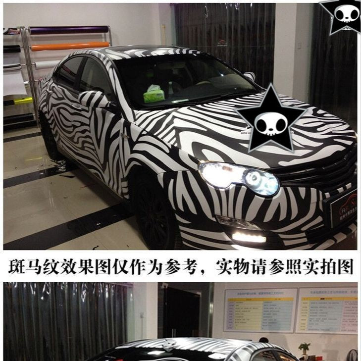 Voiture Graffiti Colorful Auto Film Zebra Pattern Noir et blanc Plaid