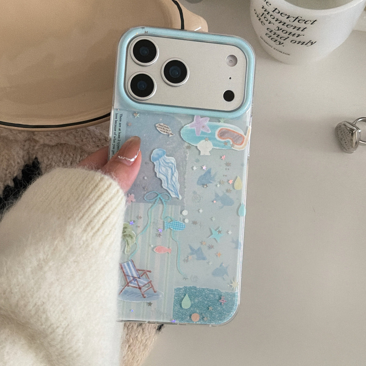Double Layer Glitter Blue Ocean Jellyfish Phone Case