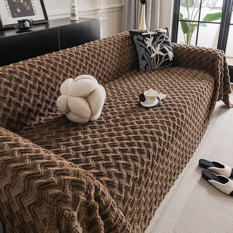 Couvre-sofa à la crème en peluche polyvalente à couleur solide