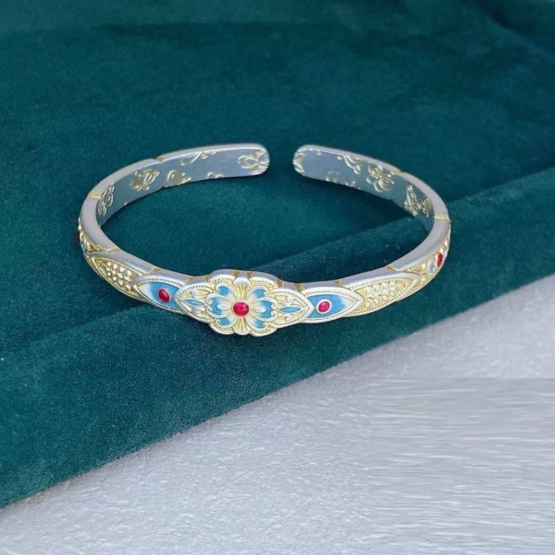 9999 Pure Silver Imperial Court Bracelet papillon doré