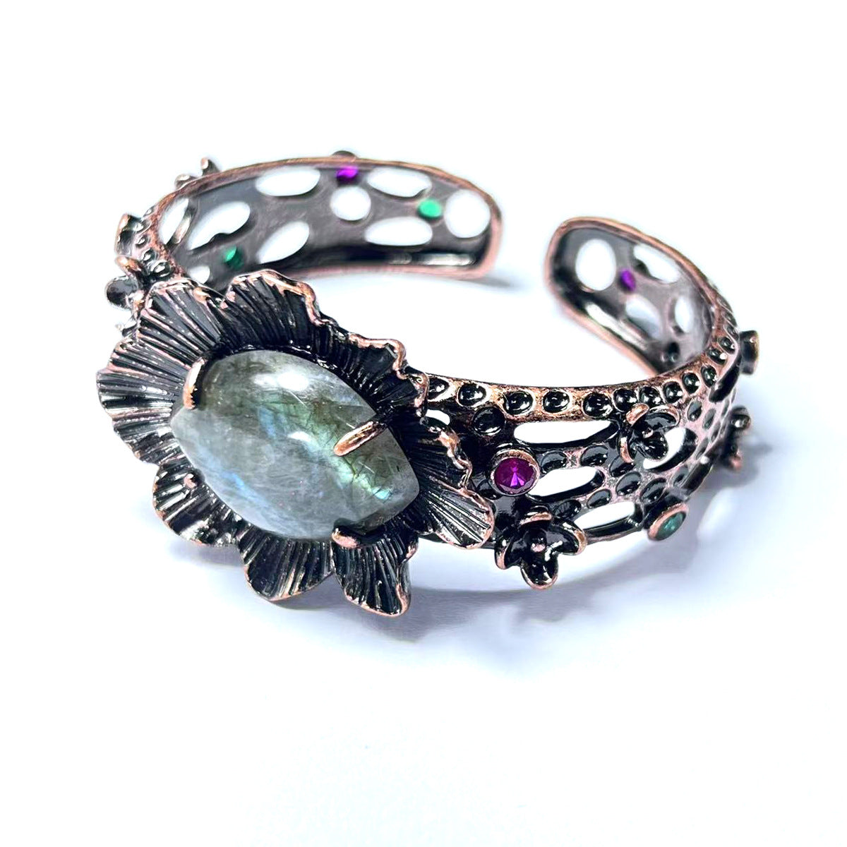 Vintage Bronze Open-End Bracelet de fleur réglable pour les femmes