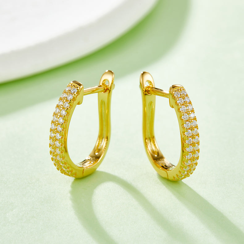 S925 Solid Steel Moissanite Huggie Hoop Pave U-Shaped Earrings with GRA Certi