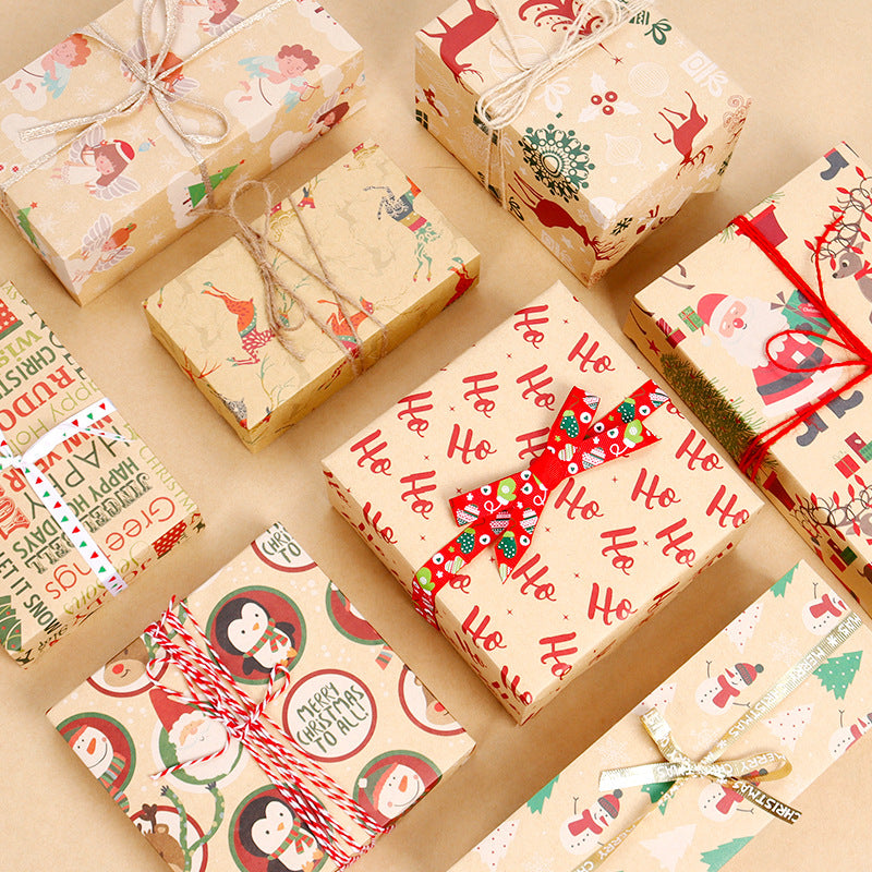 Papier Kraft Boîte Cadeau Créative Papier Décoratif Père Noël Snowman Snowflake Wrapping Pape