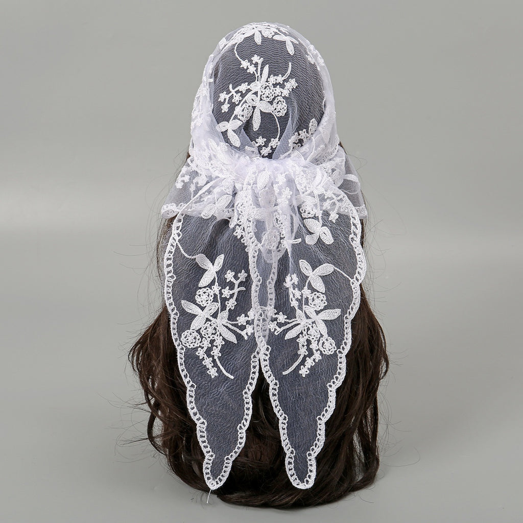 Dentelle florale mariée Triangular Binder Couleur solide Veil mariage Dentelle Veil femmes