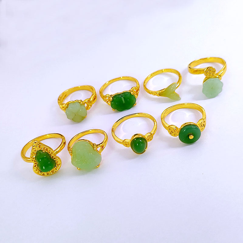 Style coréen Imitation fashionable Gold Inlaid Jade Ring Imitation Jade verre femmes Inde