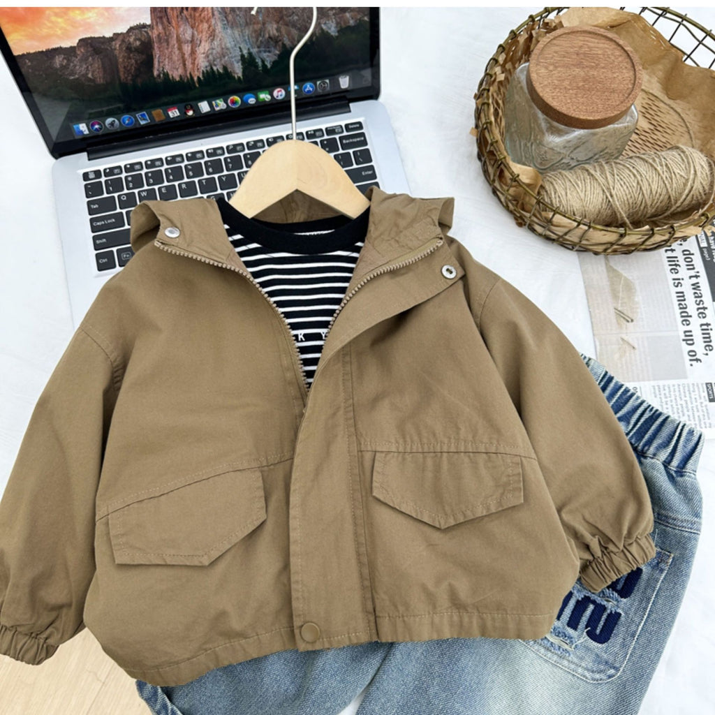 Manteau de trench à capuchon à la mode pour garçons de style coréen