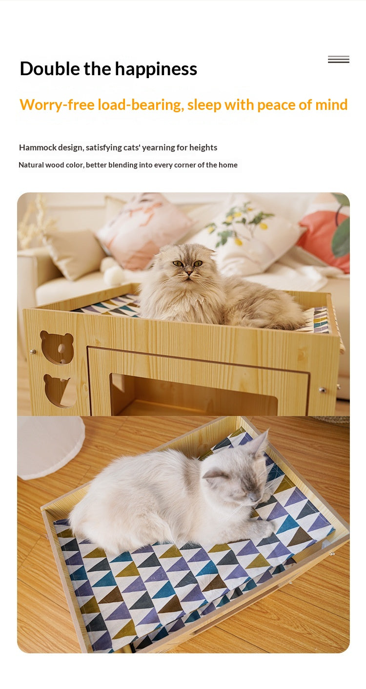 Lit d'hamac pour animaux de compagnie en bois double-layer intégré