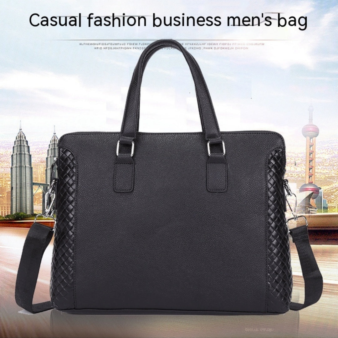 Porte-monnaie pour hommes Cuir véritable Sac portable de 14 pouces Cowhide horizontal Sac de bureau