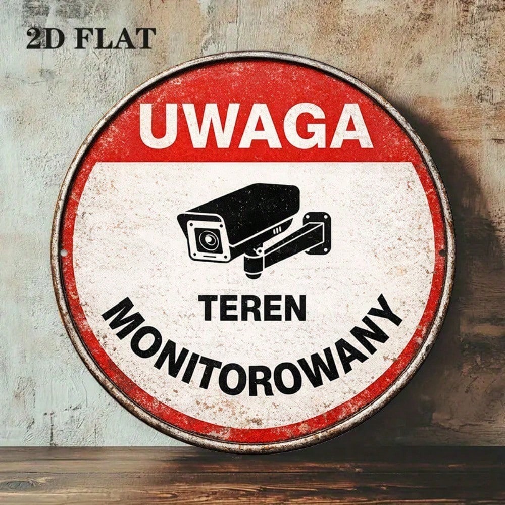 Panneau d'avertissement en métal rond 8x8in Vintage Surveillance Area