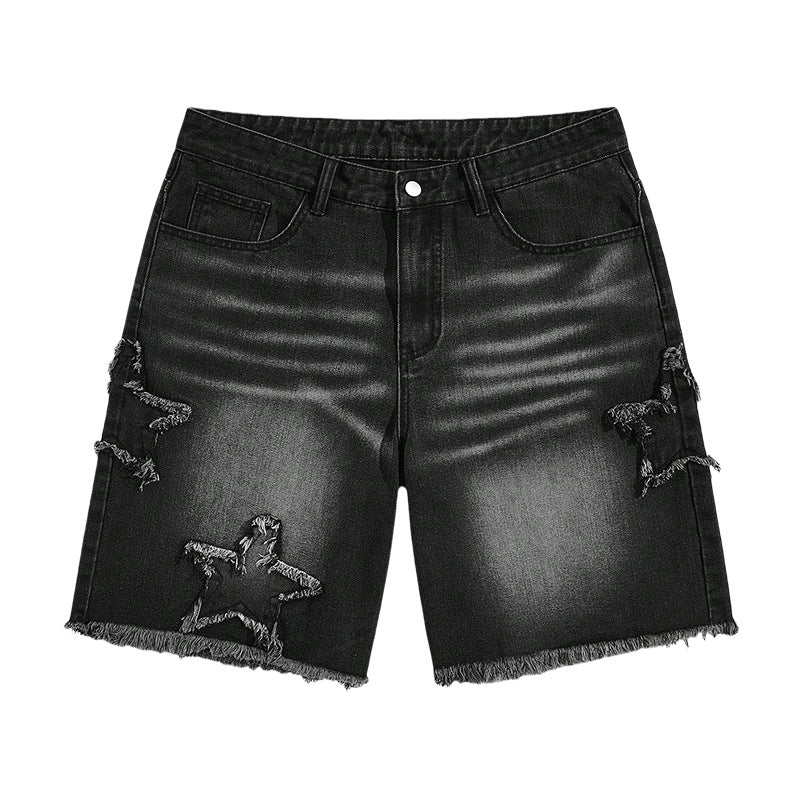 Homme Rétro short denim à cinq points étoilé