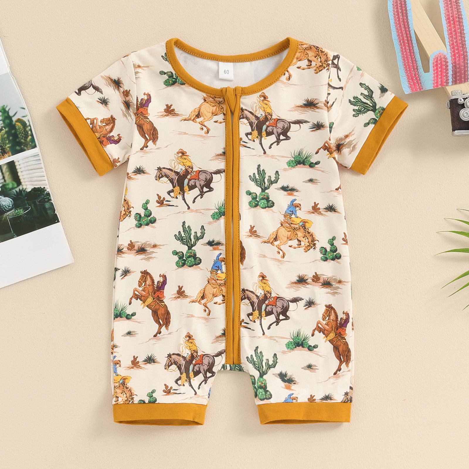 Imprimé à manches courtes Onesie Newborn Rompeur à col rond