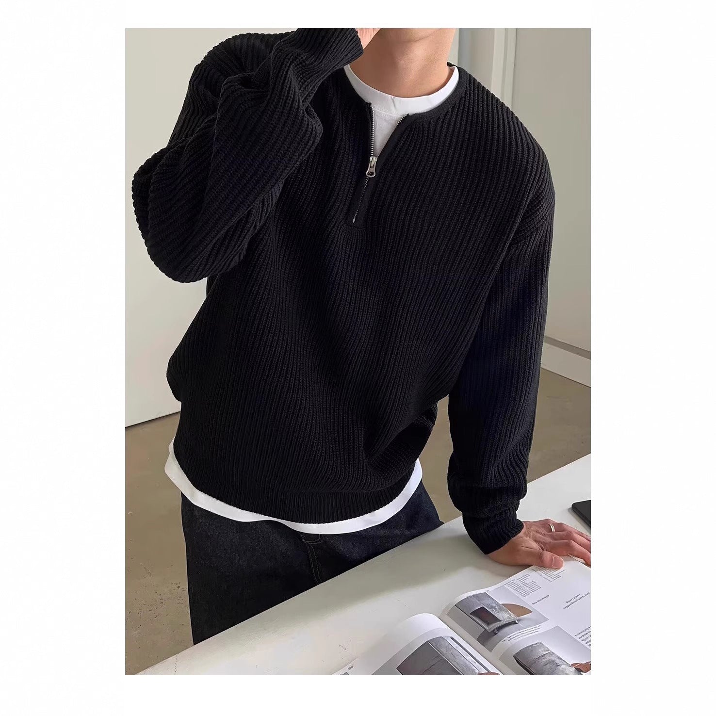 Sweater casual sans col, style japonais