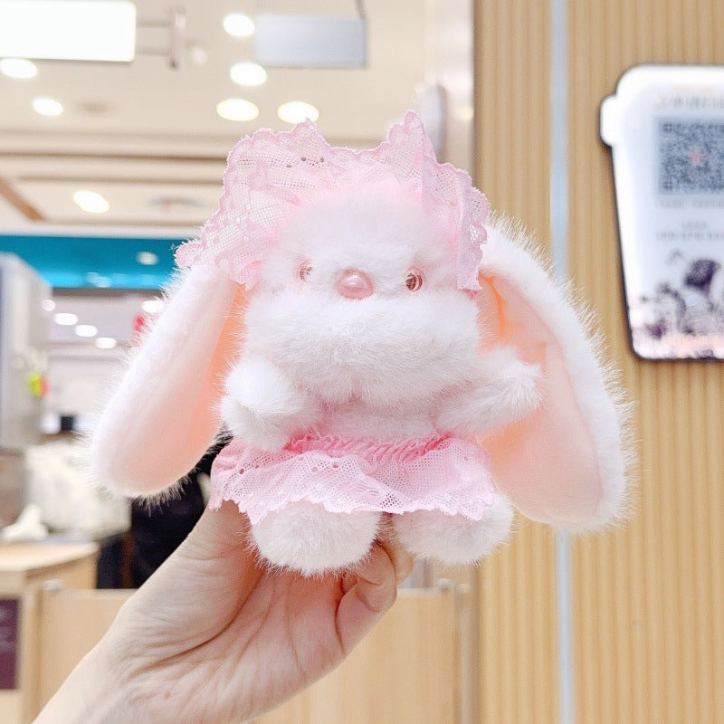 Porte-clés en peluche de lapin de la dentelle-hat