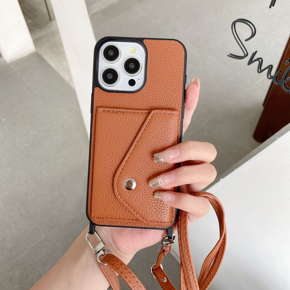 Cas de protection du boîtier téléphonique 14 Lychee Pattern Crossbody