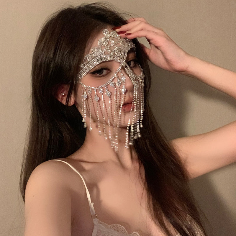 Masque de boule Zircon Tassel Hairband Vintage Style Fenêtre visage