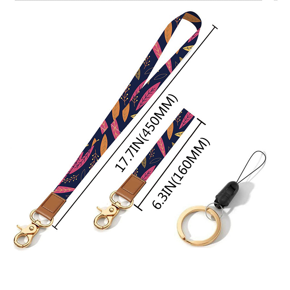 Leather-Polyester Wrist-Neck Lanyard porte-clés à double usage