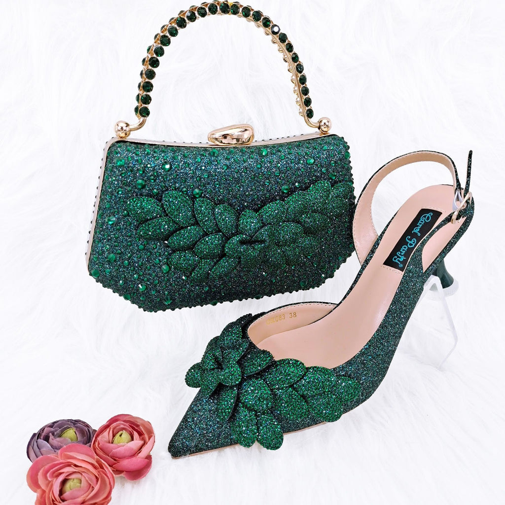 Ladies Party Chaussures Sac Set main feuille décoratif vin talon