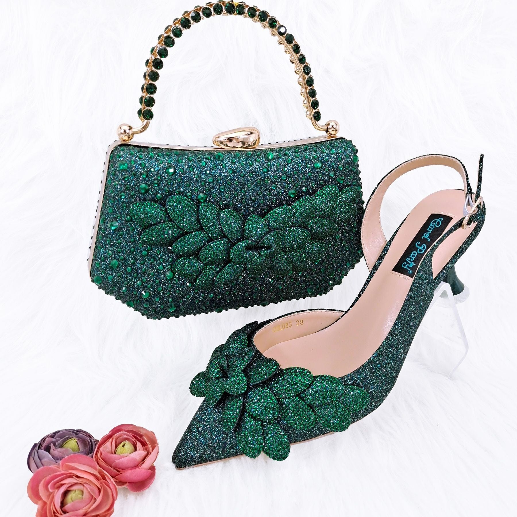 Ladies Party Chaussures Sac Set main feuille décoratif vin talon