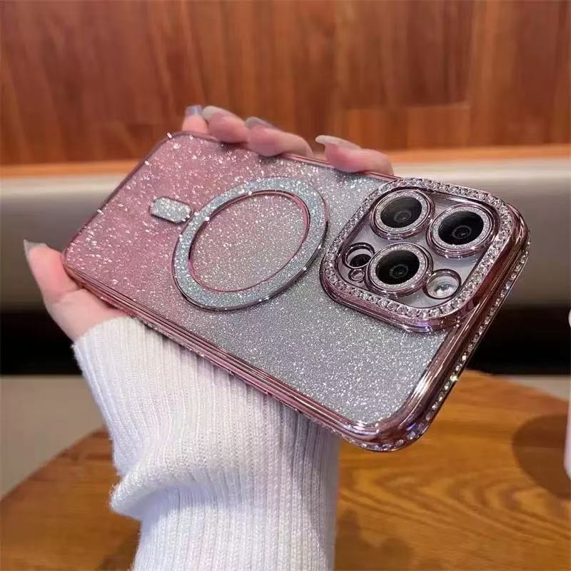 Étui de téléphone magnétique Glitter Strass tout inclus résistant à la chute