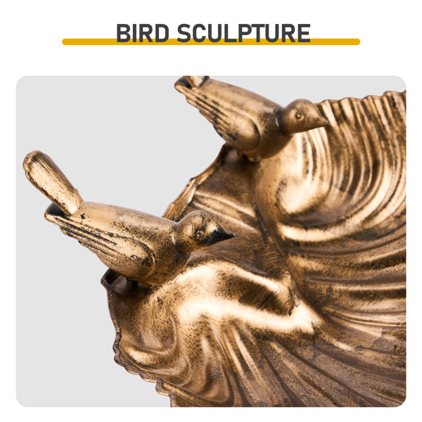 Bain d'oiseau en résine de bronze antique de 50x36x81cm avec bord de coquille et 1,4W Fontaine solaire