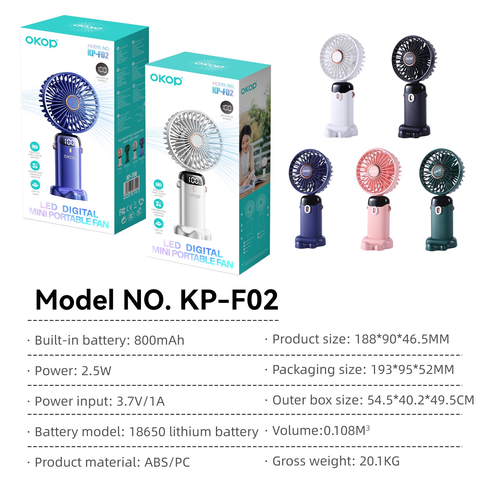 KP-F02 vente à chaud Mini ventilateur portatif conception de bureau créatif portable avec batterie numérique