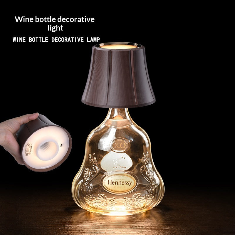 Lampe de décoration de bouteille de vin avec minceur Faux Wood Grain large Bouchon de bouteille Rechargeabl
