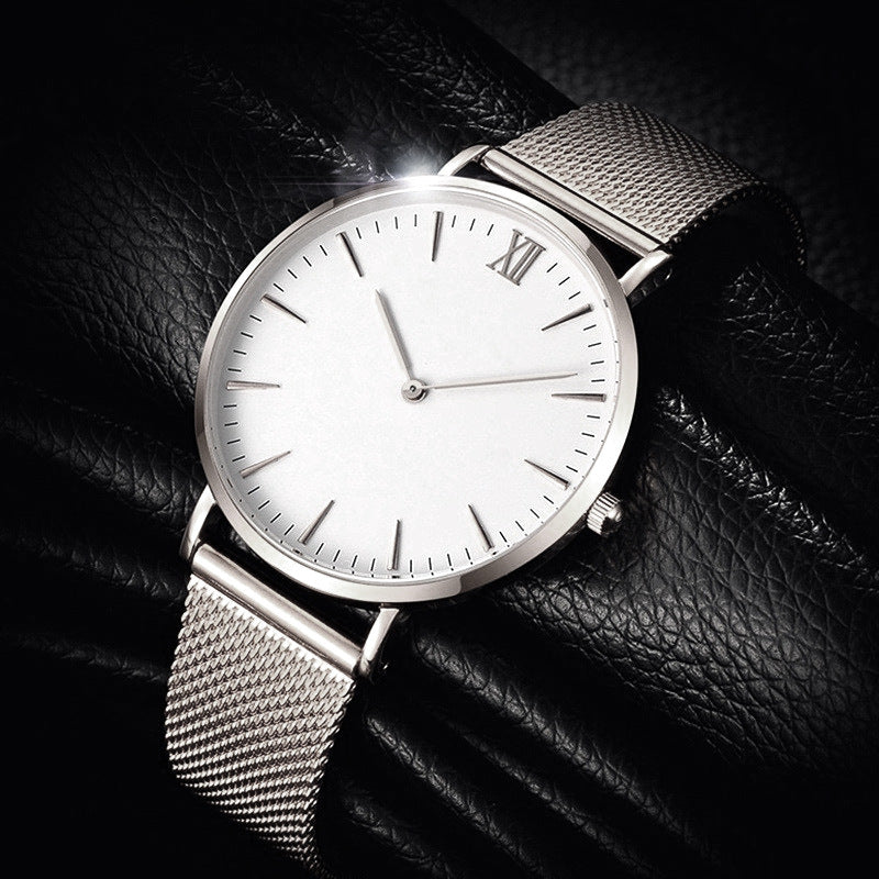 Simple classique ultra-mince romaine échelle en acier Mesh montre