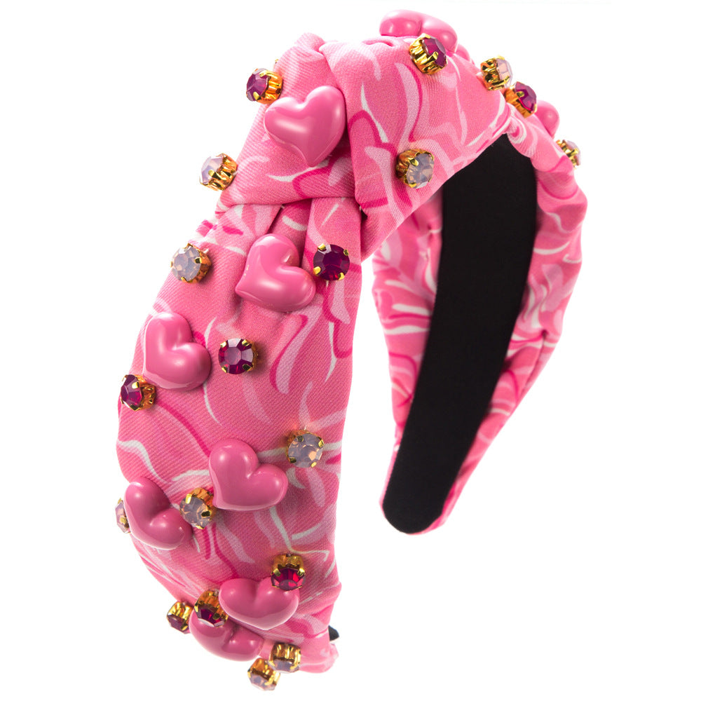 Tissu imprimé Bandeau de la Saint-Valentin Gemme femelle cousu à la main Accessoires d'amour incrustés