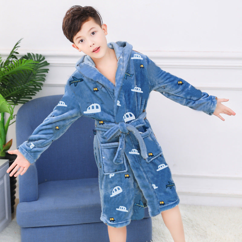 Chemise de nuit pour enfants Peigne de bain pour garçon Flanelle épaissée Fleece Pajamas