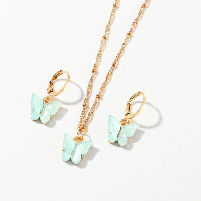 La mode créative résine papillon collier et boucle d'oreille ensemble