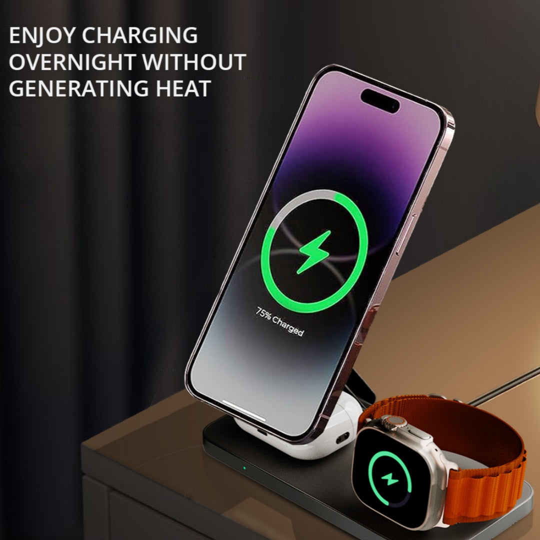 Chargeur de téléphone sans fil Watch Ecouteurs et charge téléphonique Standpliable et compact