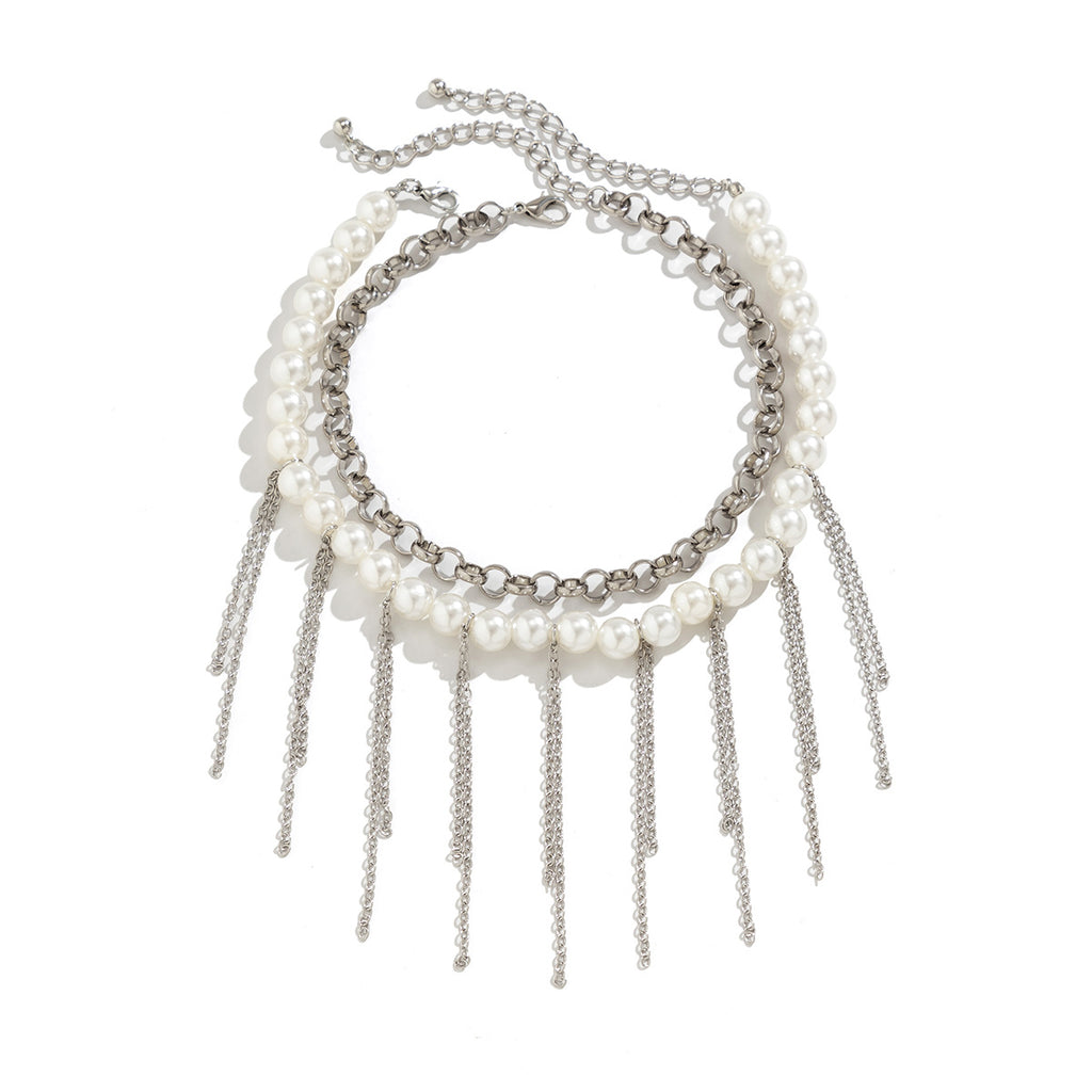 Pearl Tassel Fun Design Double couche Collier rétro Accessoires pour femmes