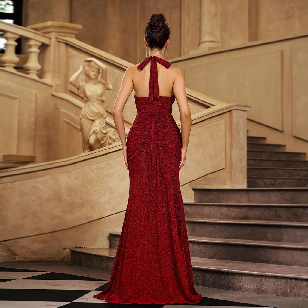 Glitter Halter Neck Sirmaid Gown soirée