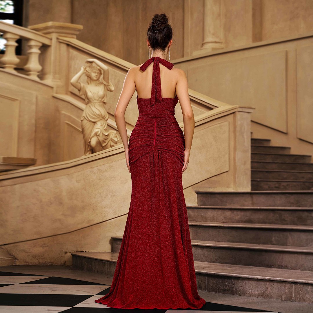 Glitter Halter Neck Sirmaid Gown soirée