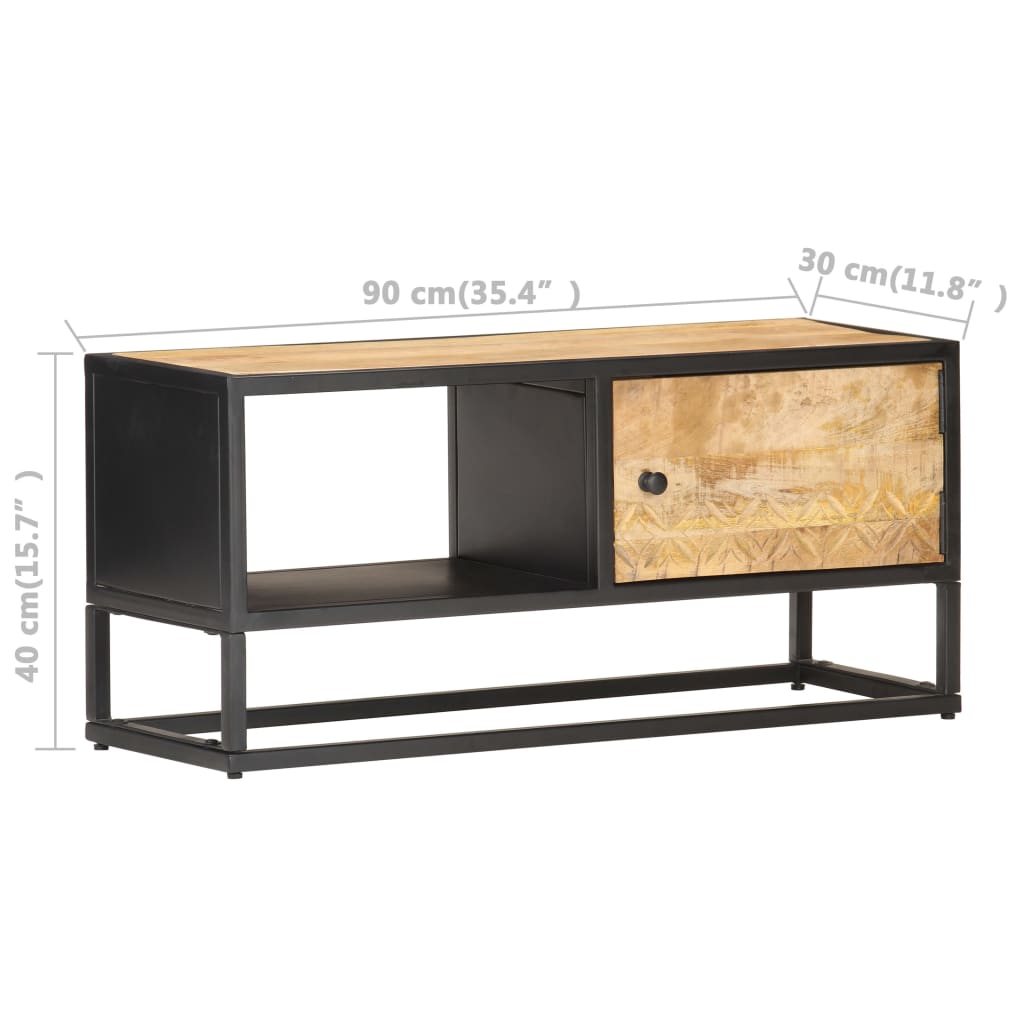 TV Cabinet avec porte sculptée 90x bois de mangue dur