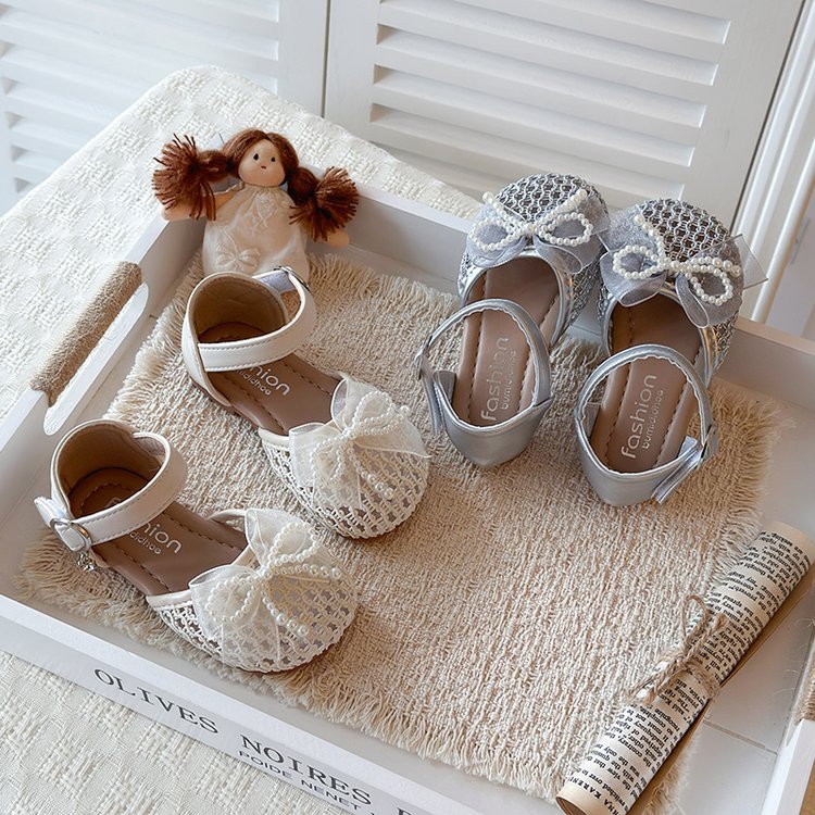 Chaussures Mesh Princesse Transparente d'été avec orteil doux et mesh Bow Sandales