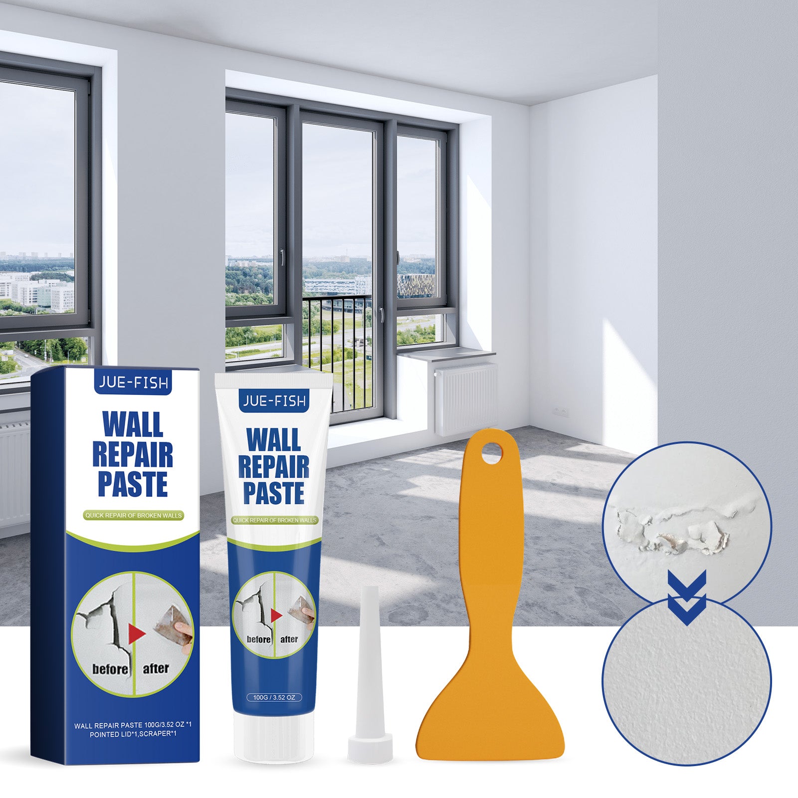 Pâte de réparation murale 1 0 0g Bouteille-1 Scraper-1 Aiguille Tip1box