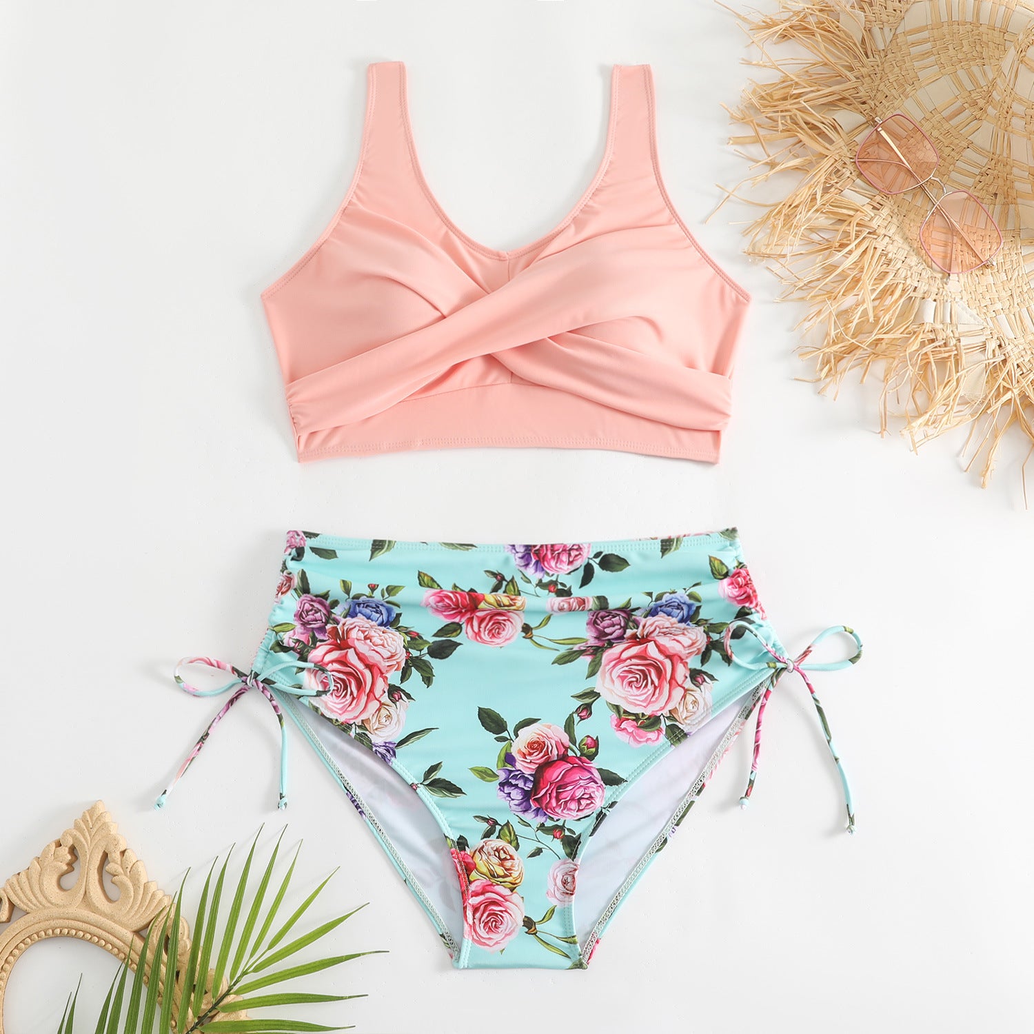 Robe de bain bikini bicolore bicolore sans dos en deux parties