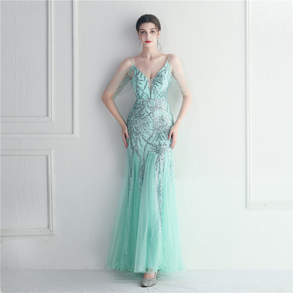 Mesh Perade mariage mariage mariage long camisole soirée Gown