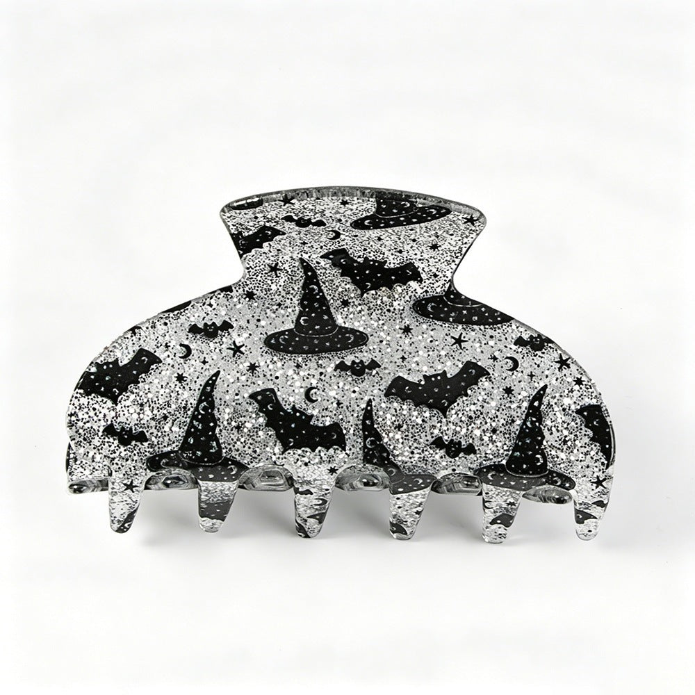 Clip de griffe de requin d'Halloween - Ghost Pumpkin Black Cat Print Hair Accessory for Women Girls P