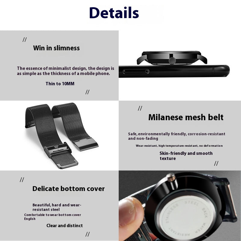 Trade Watch Stylish Black Technology Ceinture en acier raffiné calendrier casual coréen