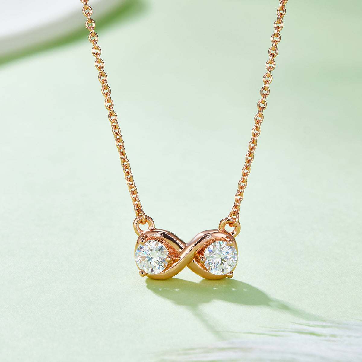 3.1g S925 Argent Sterling 1CT Collier infini en mousse 45cm 2 pendentif en pierre avec GRA
