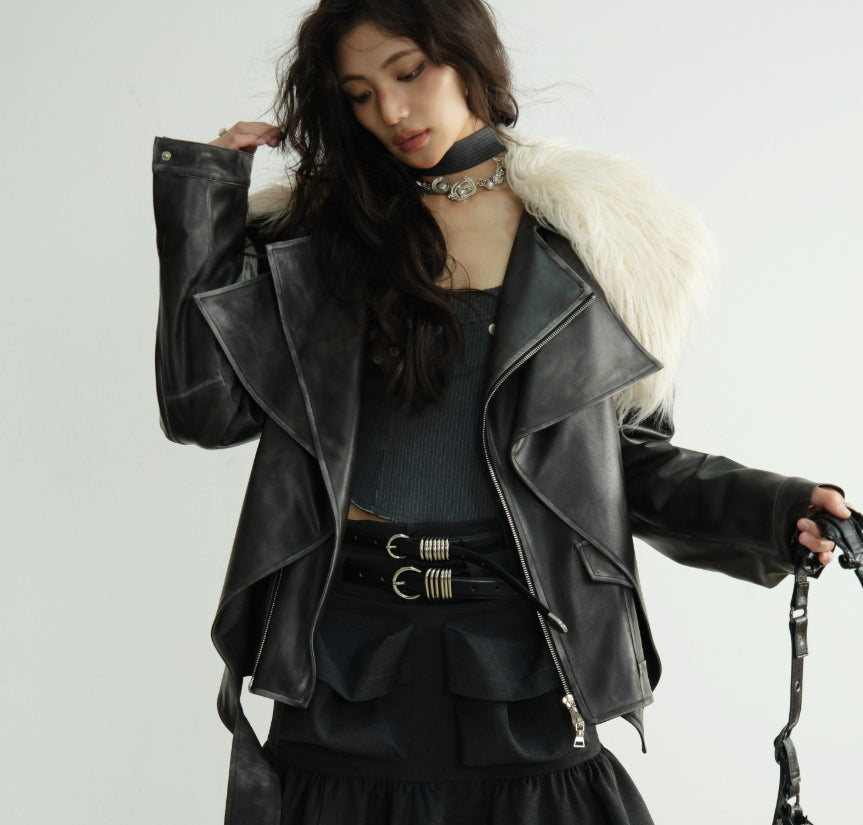Veste en cuir PU à deux couches